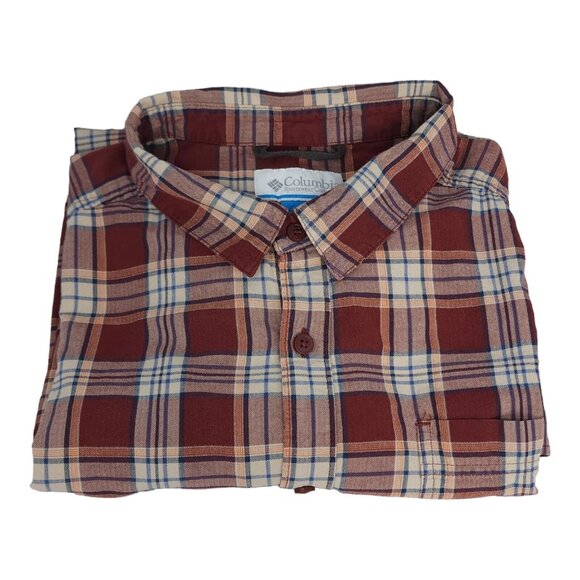 Columbia Button Up Shirt Mens Size XXL Long Sleeve Casual Cotton Burgandy Plaid - Picture 7 of 8
